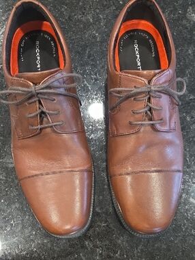 Rockport Men's Brown Leather Lace-Up Oxfords with Orange Linings